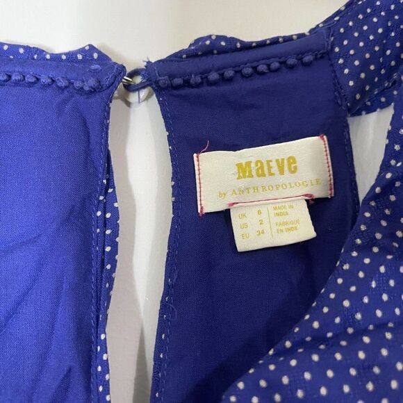 Anthropologie Maeve Justine Blue polka dot wide leg jumpsuit size US 2 - Picture 4 of 9